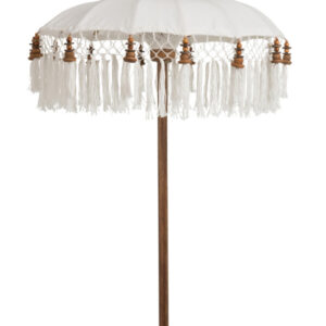 Sonnenschirm mit Fuss und Pompom Baumwolle/Holz weiss 90.5x50 by J-Line
