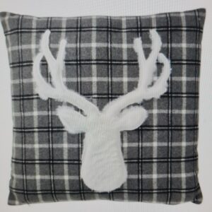 J-Line by Jolipa Kissen Stickerei Hirsch Kariert Polyester Schwarz/Weiß