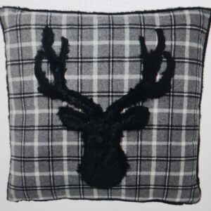 J-Line by Jolipa Kissen Stickerei Hirsch Kariert Polyester Schwarz/Weiß/Grau