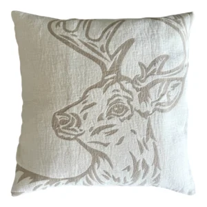 Pillow Cover Chenille offwhite - Hirsch Portrait taupe - 50x50 cm