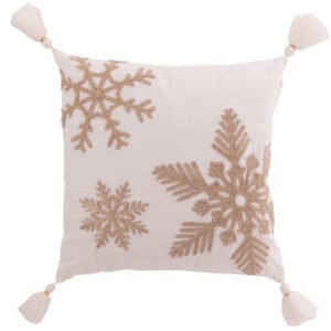 Kissen Schneeflocke+Quasten Baumwolle Weiß/Beige by Jolipa
