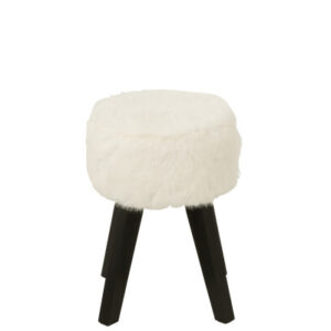 J-Line by Jolipa Hocker Fur With Wooden Legs Holz Weiß 40x30x30