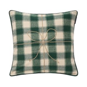 Wrapped Checked Organic Flannel Pillow Cover 50x50 Green