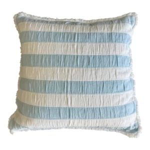 Kissenhülle Boho Streifen Fransen- hellblau-weiss -50x50
