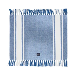 Striped Organic Cotton Placemat with Fringes 40x50 White/Blue