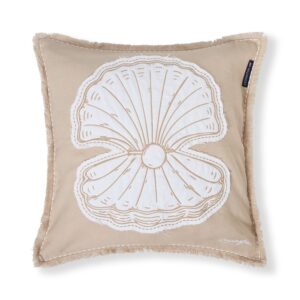 Summer Embroidered Patch Liner Pillow Cover 50x50 Beige/White
