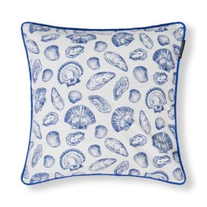 Shell Printed Organic Cotton Pillow Cover 50x50 White/Blue