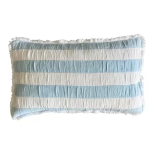 Kissenhülle Boho Streifen Fransen- hellblau-weiss -30x50