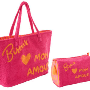 Beach Bag Bisous Baumwolle Rosa/Orange 2 pcs 25x45x12 by J-Line