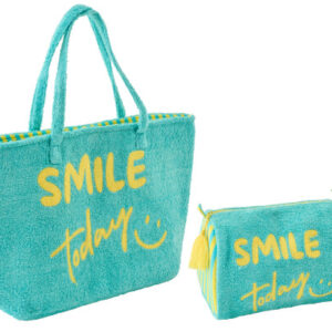 Beach Bag Smile Baumwolle Türkis/Gelb 2 pcs 25x45x12 by J-Line