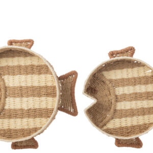 Coconut Island Tablett Fisch Gestreift Papier Naturell/Weiß 42x43x8 / 38x39x7 by J-Line