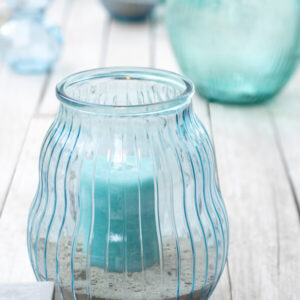 Windlicht Gestreift Glas Hellblau 29x29x36 by J-Line