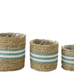 Übertopf Gestreift Seegras Naturell/Türkis by J-Line