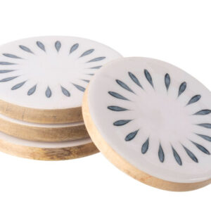 Untersetzer Rund Mango-Holz Dunkelblau/Weiß Ø10cm, 4 pcs by J-Line