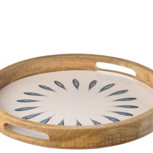 Tablett Rund Mango-Holz Dunkelblau/Weiß Ø40cm by J-Line