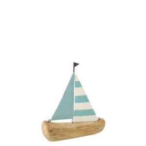 Segelschiff Paulownienholz Naturell/Hellblau Small 15x20x4 by J-Line