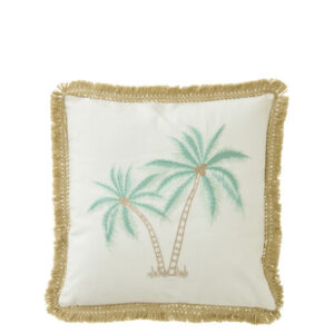 Kissen Palmenbaum Baumwolle Weiß/Türkis 45x45 by J-Line