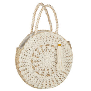 Beach Bag Rund+Quasten Seegras/Spitze Natl/Weiß by J-Line
