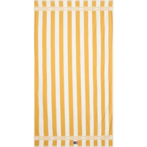 Block striped Cotton Terry Beach Towel, Yellow/White/Striped 180x100cm