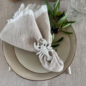 Serviette Boho Fransen - Duplex - Weiss/Beige 45x45