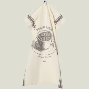 Fresh brew bedrucktes Kitchen Towel aus Bio-Baumwolle, weiß/dunkelgrau 50x70