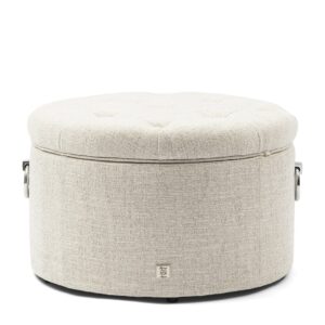 Park Avenue Footstool, Rich Tweed Antique White Ø 72cm by Rivièra Maison